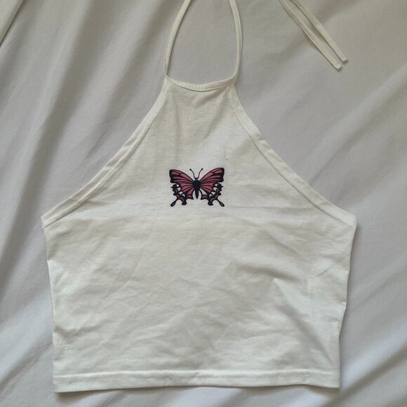 Pink Butterfly Tie Back Halter Top - Picture 1 of 2
